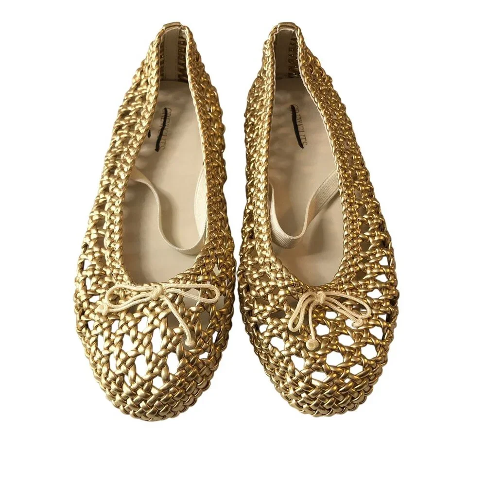 J Crew Crewcuts Girls' Basketweave Ballet Flats In Metallic Slip On Gold 1